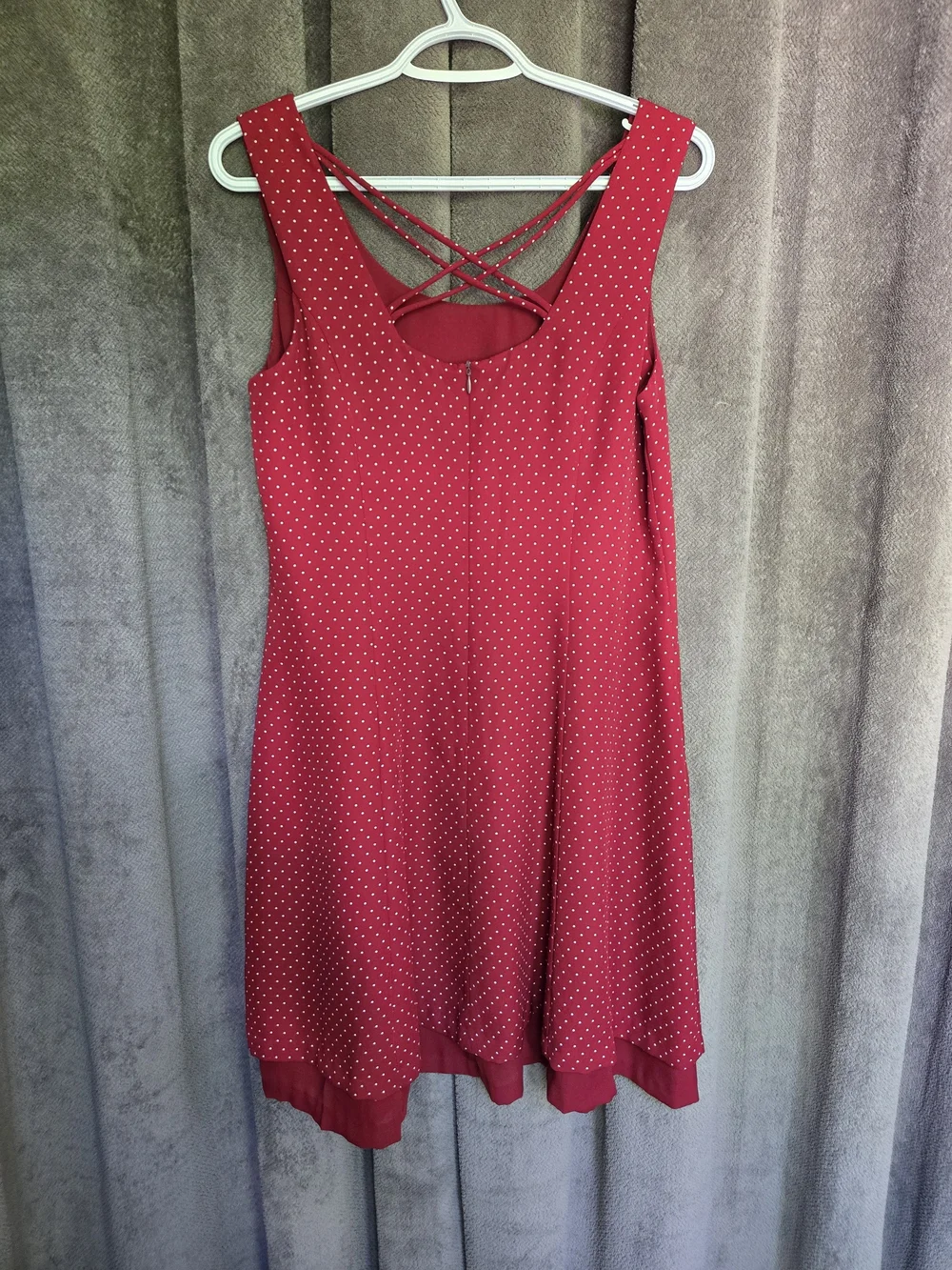 Vintage 90s Burgundy Polka Dot Midi Dress Retro Pin-Up Romantic Casual Chic - Picture 14 of 16